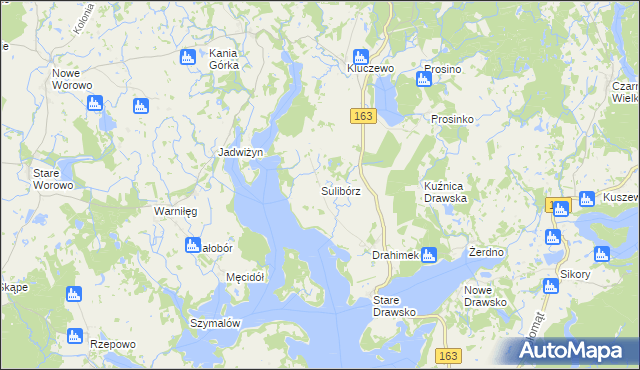 mapa Sulibórz gmina Czaplinek, Sulibórz gmina Czaplinek na mapie Targeo