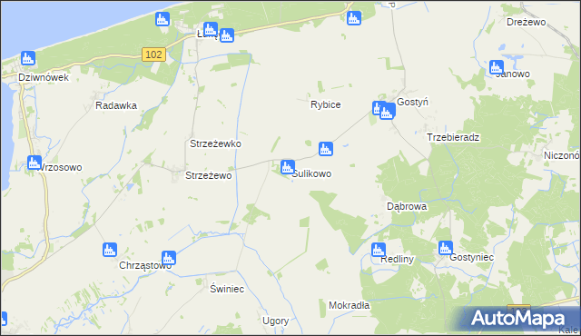 mapa Sulikowo gmina Świerzno, Sulikowo gmina Świerzno na mapie Targeo