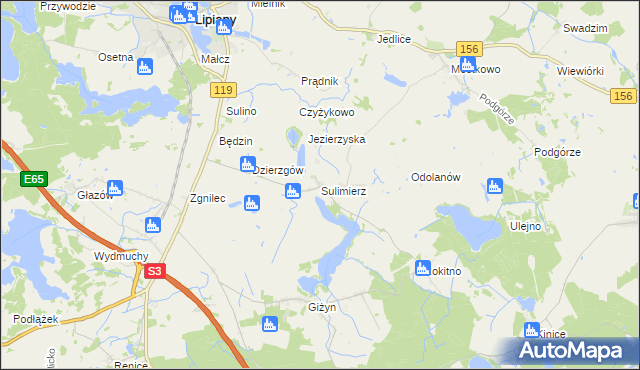 mapa Sulimierz gmina Myślibórz, Sulimierz gmina Myślibórz na mapie Targeo