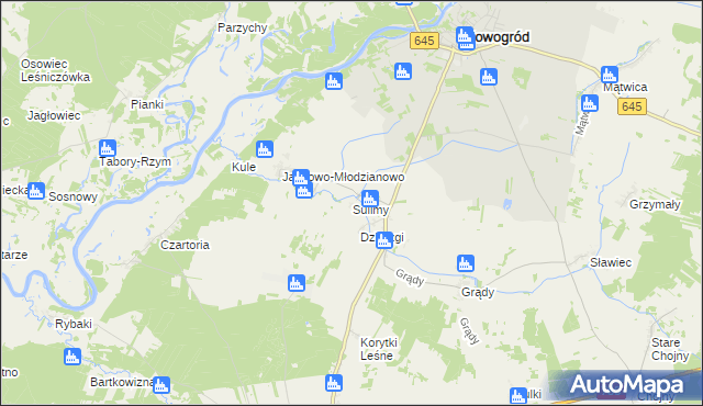 mapa Sulimy gmina Nowogród, Sulimy gmina Nowogród na mapie Targeo