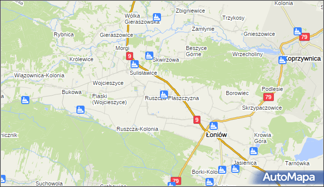 mapa Suliszów gmina Łoniów, Suliszów gmina Łoniów na mapie Targeo