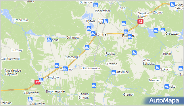 mapa Sułków gmina Fałków, Sułków gmina Fałków na mapie Targeo