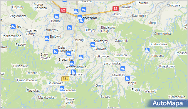 mapa Sułkowice gmina Andrychów, Sułkowice gmina Andrychów na mapie Targeo