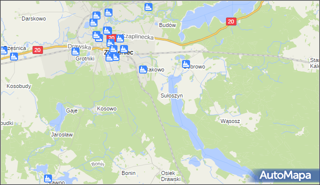 mapa Sułoszyn gmina Złocieniec, Sułoszyn gmina Złocieniec na mapie Targeo