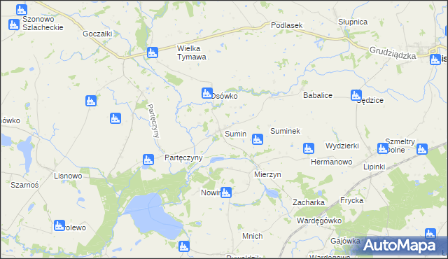 mapa Sumin gmina Biskupiec, Sumin gmina Biskupiec na mapie Targeo