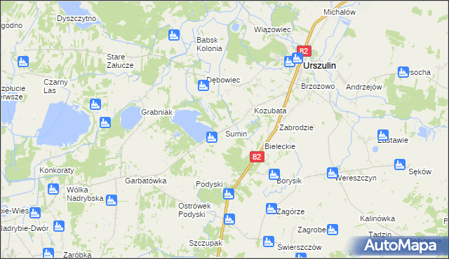 mapa Sumin gmina Urszulin, Sumin gmina Urszulin na mapie Targeo