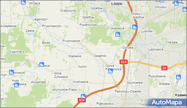 mapa Świątniki gmina Pabianice, Świątniki gmina Pabianice na mapie Targeo