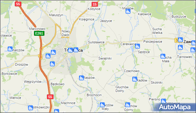 mapa Świątniki gmina Trzebnica, Świątniki gmina Trzebnica na mapie Targeo