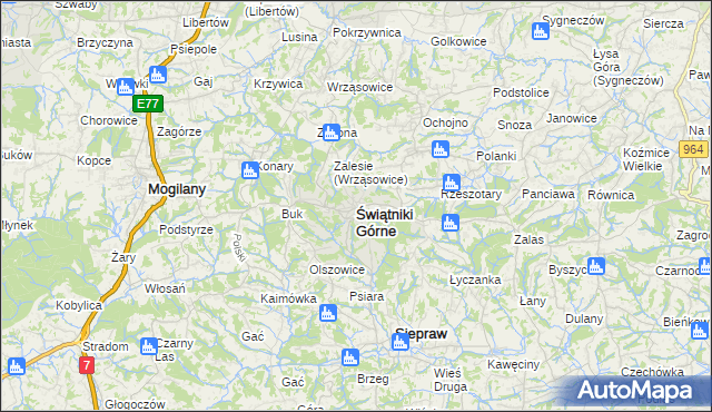 mapa Świątniki Górne, Świątniki Górne na mapie Targeo