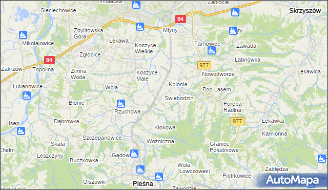 mapa Świebodzin gmina Pleśna, Świebodzin gmina Pleśna na mapie Targeo