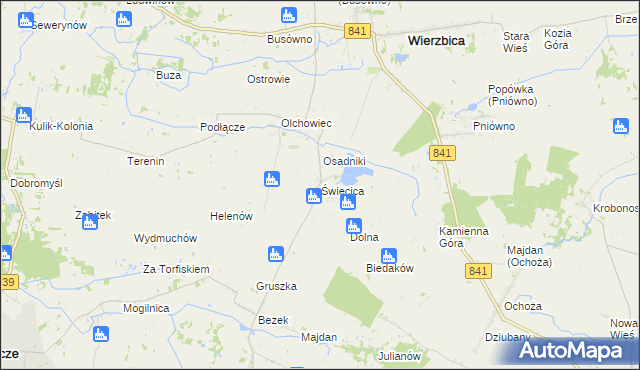 mapa Święcica gmina Wierzbica, Święcica gmina Wierzbica na mapie Targeo