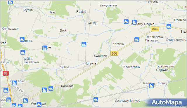 mapa Świercze gmina Trzebieszów, Świercze gmina Trzebieszów na mapie Targeo