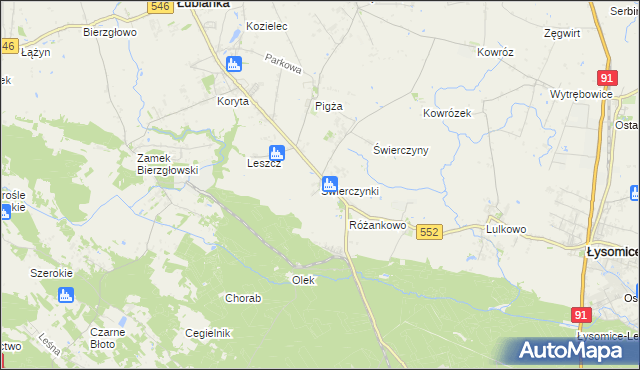 mapa Świerczynki gmina Łysomice, Świerczynki gmina Łysomice na mapie Targeo