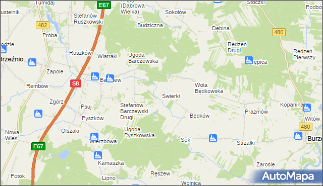 mapa Świerki gmina Burzenin, Świerki gmina Burzenin na mapie Targeo