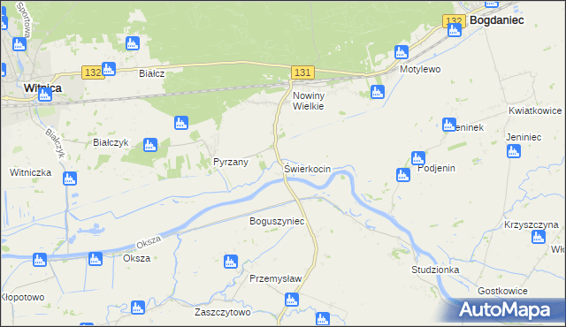 mapa Świerkocin gmina Witnica, Świerkocin gmina Witnica na mapie Targeo
