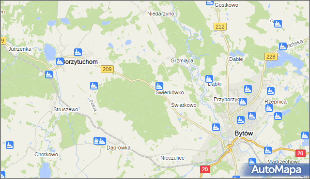 mapa Świerkówko gmina Bytów, Świerkówko gmina Bytów na mapie Targeo