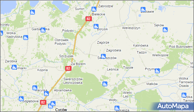 mapa Świerszczów gmina Cyców, Świerszczów gmina Cyców na mapie Targeo