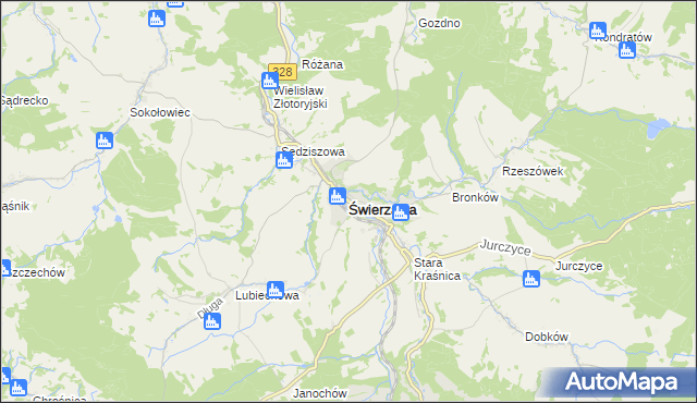 mapa Świerzawa, Świerzawa na mapie Targeo