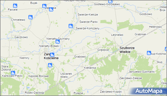 mapa Świerże-Kolonia gmina Zaręby Kościelne, Świerże-Kolonia gmina Zaręby Kościelne na mapie Targeo