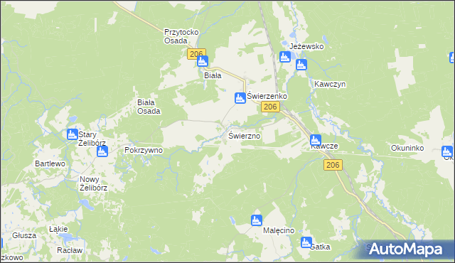 mapa Świerzno gmina Miastko, Świerzno gmina Miastko na mapie Targeo