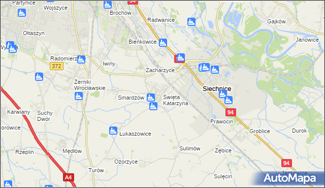 mapa Święta Katarzyna gmina Siechnice, Święta Katarzyna gmina Siechnice na mapie Targeo