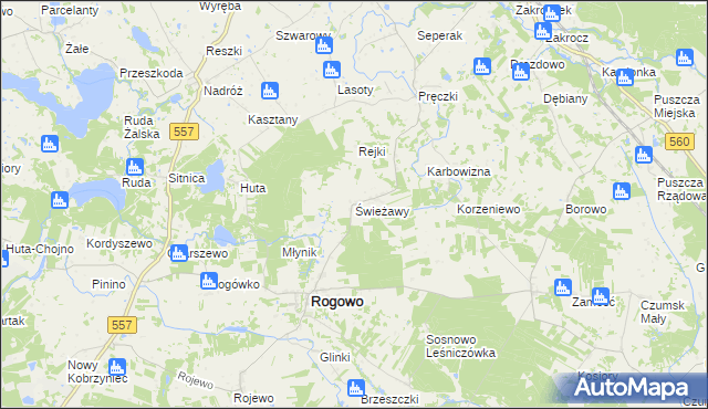 mapa Świeżawy, Świeżawy na mapie Targeo