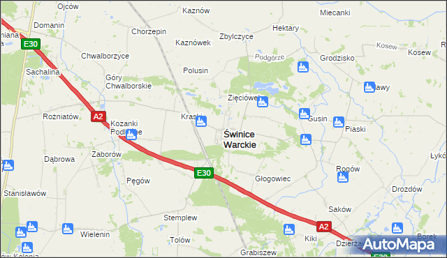 mapa Świnice Warckie, Świnice Warckie na mapie Targeo