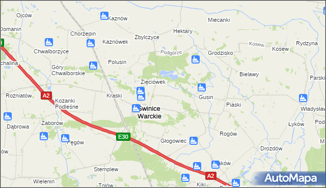 mapa Świnice Warckie-Kolonia, Świnice Warckie-Kolonia na mapie Targeo