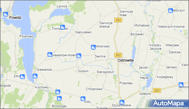 mapa Świnna gmina Ostrowite, Świnna gmina Ostrowite na mapie Targeo