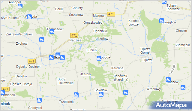 mapa Swoboda gmina Lisków, Swoboda gmina Lisków na mapie Targeo