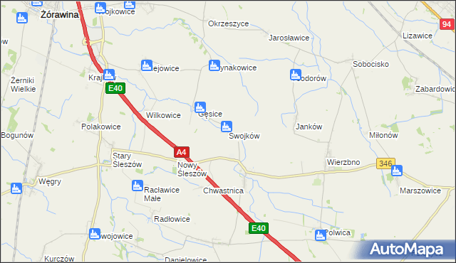 mapa Swojków gmina Domaniów, Swojków gmina Domaniów na mapie Targeo