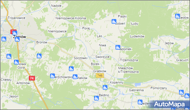 mapa Sworzyce gmina Końskie, Sworzyce gmina Końskie na mapie Targeo