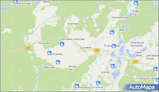 mapa Sypniewo gmina Więcbork, Sypniewo gmina Więcbork na mapie Targeo