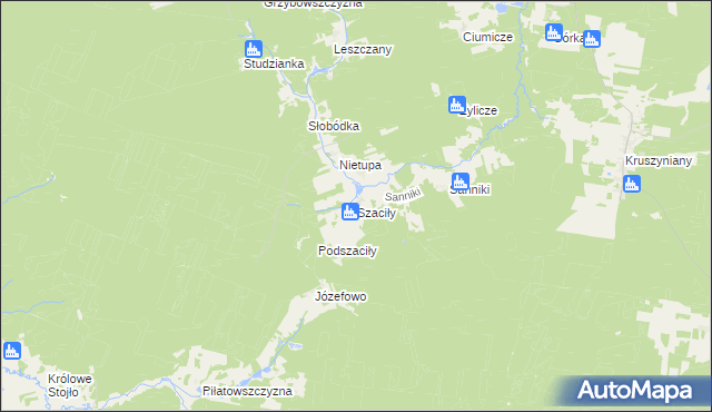 mapa Szaciły gmina Krynki, Szaciły gmina Krynki na mapie Targeo