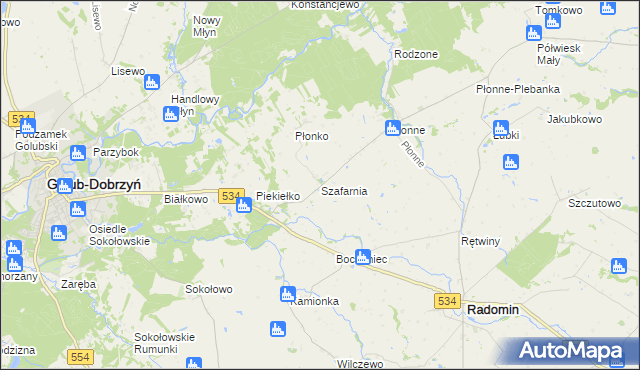 mapa Szafarnia gmina Radomin, Szafarnia gmina Radomin na mapie Targeo