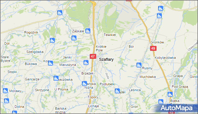 mapa Szaflary, Szaflary na mapie Targeo
