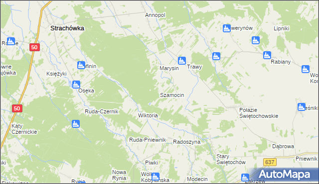 mapa Szamocin gmina Strachówka, Szamocin gmina Strachówka na mapie Targeo
