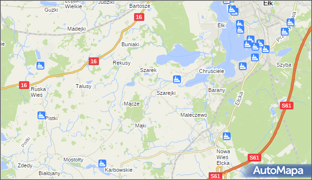 mapa Szarejki gmina Ełk, Szarejki gmina Ełk na mapie Targeo