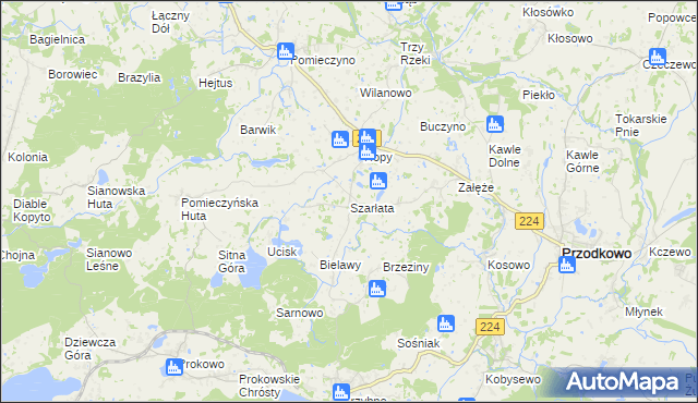 mapa Szarłata gmina Przodkowo, Szarłata gmina Przodkowo na mapie Targeo