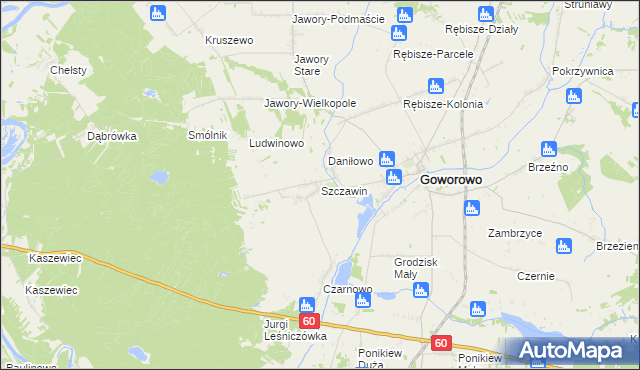 mapa Szczawin gmina Goworowo, Szczawin gmina Goworowo na mapie Targeo