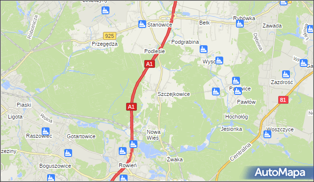 mapa Szczejkowice, Szczejkowice na mapie Targeo