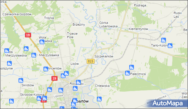 mapa Szczekarków gmina Lubartów, Szczekarków gmina Lubartów na mapie Targeo
