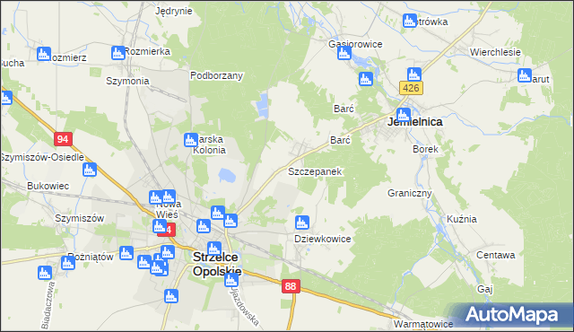 mapa Szczepanek gmina Strzelce Opolskie, Szczepanek gmina Strzelce Opolskie na mapie Targeo