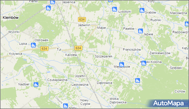 mapa Szczepanek gmina Tłuszcz, Szczepanek gmina Tłuszcz na mapie Targeo