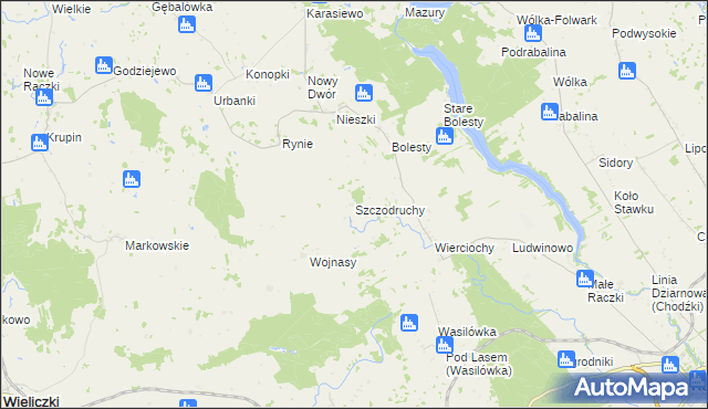 mapa Szczodruchy gmina Raczki, Szczodruchy gmina Raczki na mapie Targeo