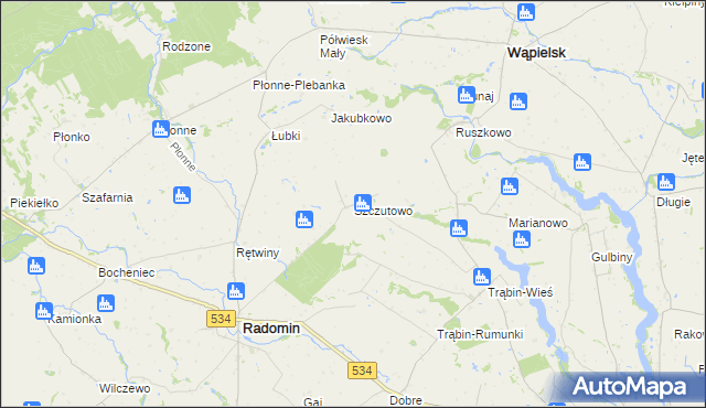 mapa Szczutowo gmina Radomin, Szczutowo gmina Radomin na mapie Targeo