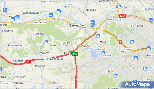 mapa Szczyglice gmina Zabierzów, Szczyglice gmina Zabierzów na mapie Targeo