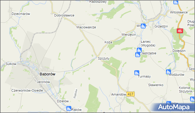 mapa Szczyty gmina Baborów, Szczyty gmina Baborów na mapie Targeo