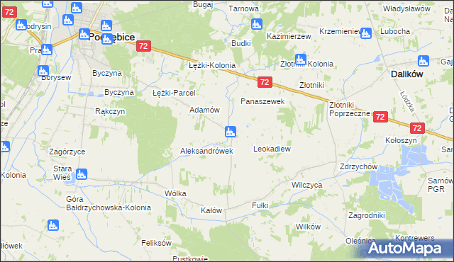 mapa Szczyty gmina Poddębice, Szczyty gmina Poddębice na mapie Targeo