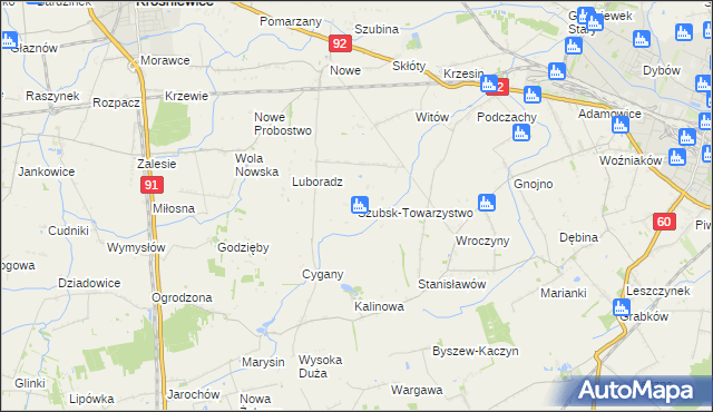 mapa Szubsk-Towarzystwo, Szubsk-Towarzystwo na mapie Targeo